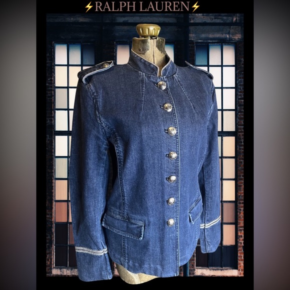 ⚡️LAUREN By RALPH LAUREN⚡️ Bluestar Military Denim Jean Jacket - Picture 1 of 12